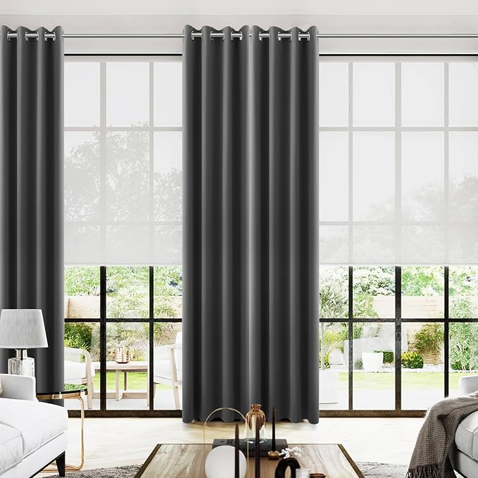 2 Panels 96 Inches Long Dark Gray/Grey Blackout Curtains by KOUFALL