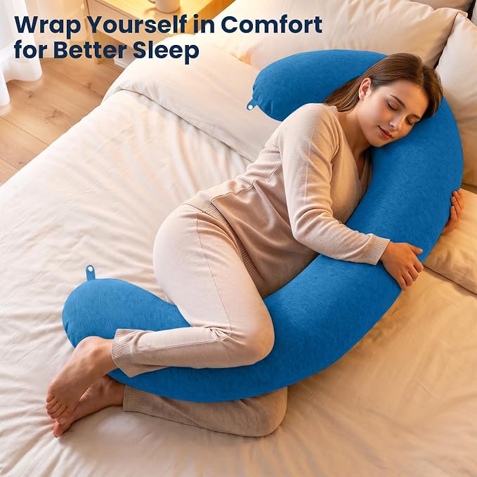 TranquilRelax C Shaped Body Pillow, Light Blue, Body Pillow, Pregnancy Pillow - Image 7