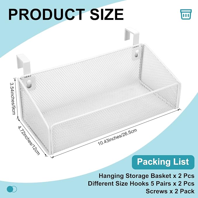 Rtteri 2 Sets Bedside Shelf Caddy Metal Hanging Storage Basket Organizer - Image 2