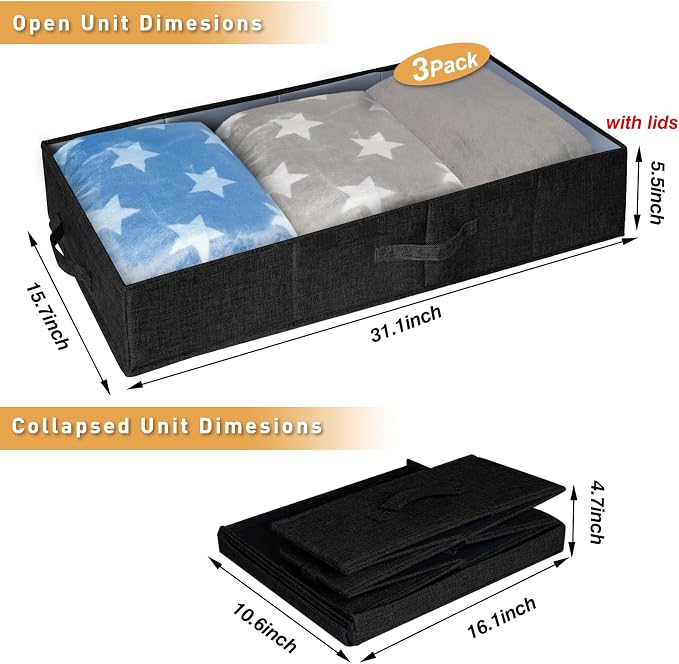 punemi 6 in Tall Stackable Under Bed Storage Containers, 3 Pack, Clothes Drawer - Image 3