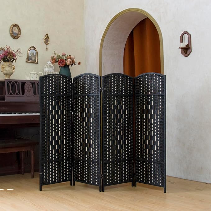 Compact 4 Panel Short Room Divider, 47.2 Inch Tall Double-Sided Rattan Folding - Image 4
