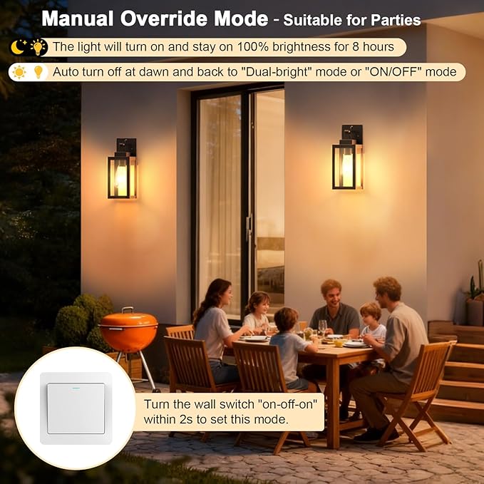 LTBLIGHT 2-Pack Motion Sensor Outdoor Wall Light Fixtures, Modern Black Dusk to Dawn Porch Light Lantern with 3 Modes, Waterproof Exterior Lighting for House, Patio, Garage, Front Door