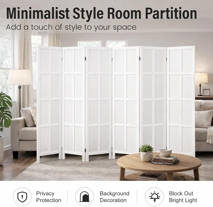 6 Panel Wood Room Divider and Folding Privacy Screen 67″, Freestanding Wall - Image 7