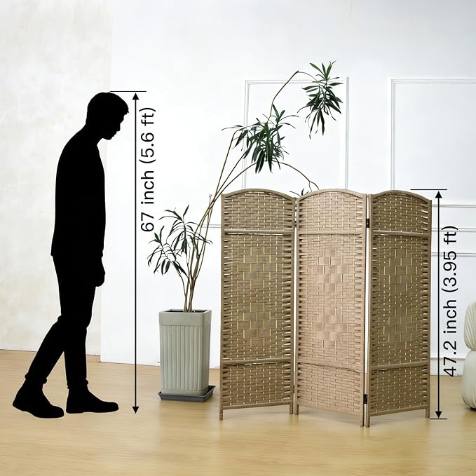 3 Panel Rattan Divider Short Room Partition Screen, Double Sided Folding Divider - Image 2