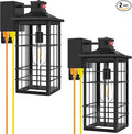 18inch Large Motion Sensor Porch Lights with GFCI Outlets, Dusk to Dawn Black Outdoor Wall Light Fixtures, 3 Modes Exterior Lighting Fixture Waterproof Outside Wall Lantern Sconce for House, 2-Pack