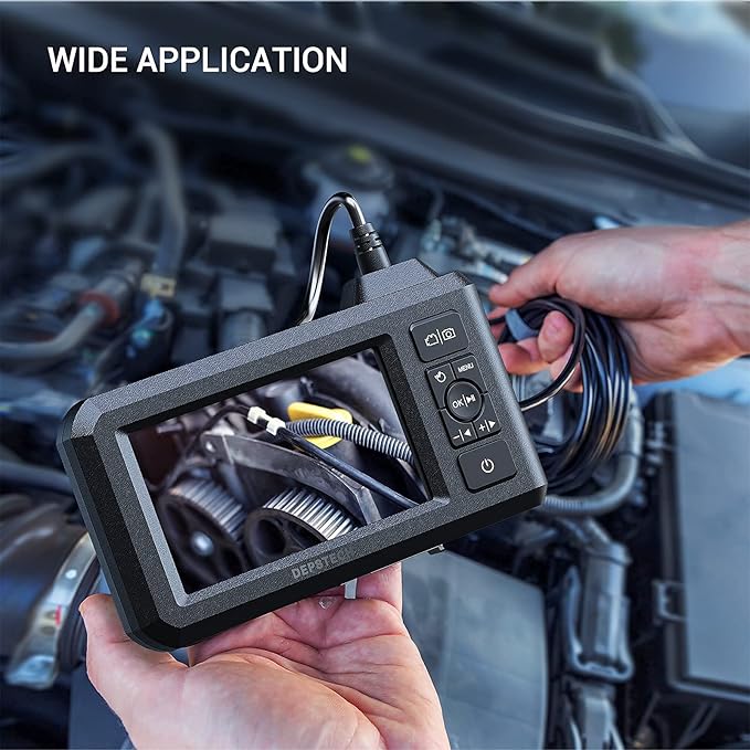 DEPSTECH Dual Lens Industrial Endoscope, 1080P Digital Borescope Inspection Camera, 7.9mm IP67 Waterproof Sewer Camera with 4.3" LCD Screen, 7 LED Lights, 16.5FT Semi-Rigid Cable, 32GB Card-Black