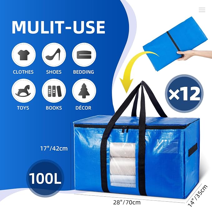 TAILI 12 Pack Blue Extra Large Moving Bags, Storage Bags - Image 6