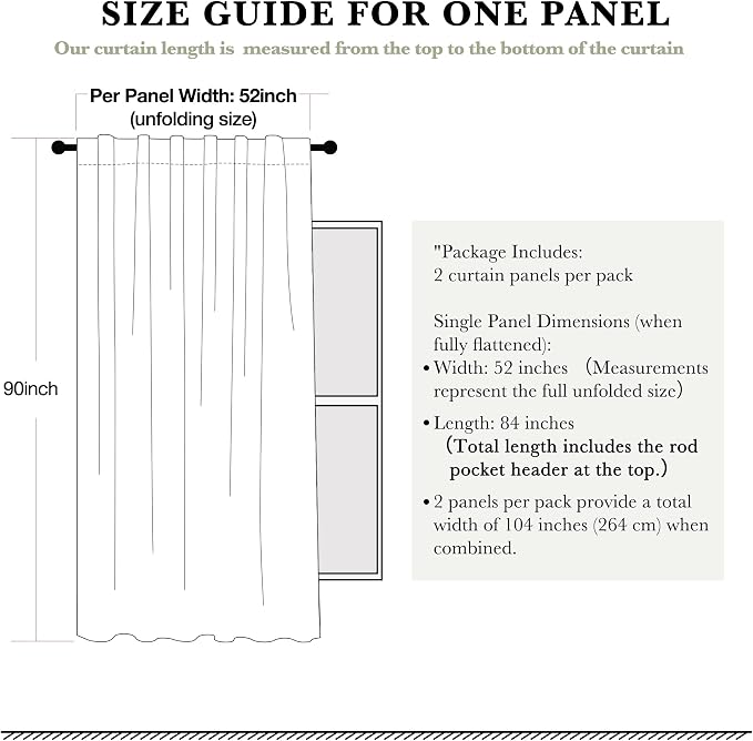 RYB HOME 100% Blackout Flax Linen Curtains 90 inches Long, Rod Pocket & Back - Image 7