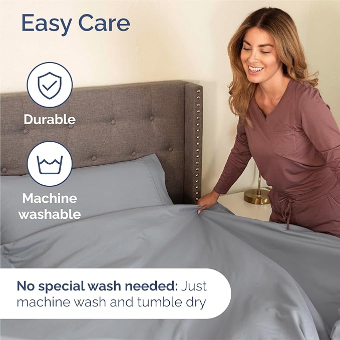 Full 6 Piece Sheet Set - Cooling, Comfy & Breathable - Hotel Luxury Bedding, Includes Fitted Sheet for Women, Men, Kids & Teens - 1 Flat, 1 Fitted Sheet, 4 Pillowcases with Deep Pockets - Steel Blue