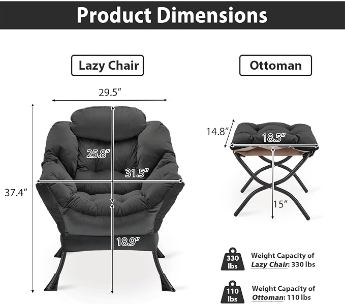Youtanic Lazy Chair with Folding Ottoman, Accent Chair Velvet Upholstered with - Image 3