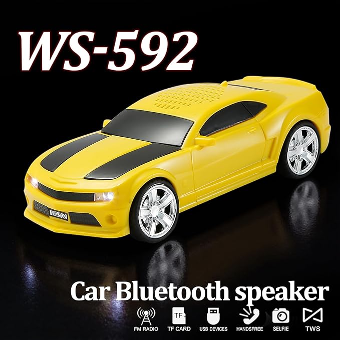 WSTER Classic Sports Car Model Bluetooth Speaker, Portable Wireless Outdoor Speaker with HD Sound, TWS Pairing, Truck Bluetooth Speaker, Parties & Home Audio (Yellow)