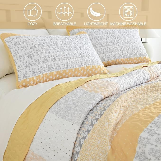 WONGS BEDDING Boho Stripe Full Size Quilt Bedding Set, Soft Microfiber - Image 6