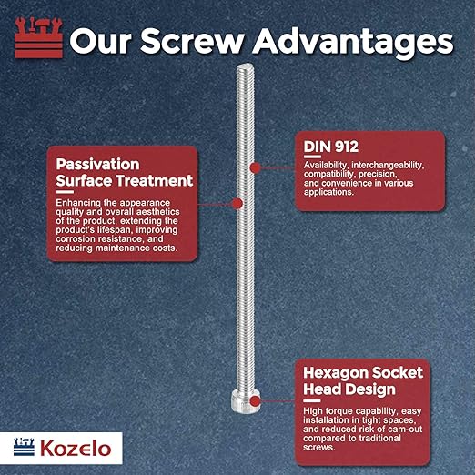 Kozelo 5pcs Socket Head Cap Screws - [M6-1 x 140mm] 304 Stainless Steel Allen Socket Drive for Electrical Motor 3D Printing Fan Engine Replacement Use, Silver