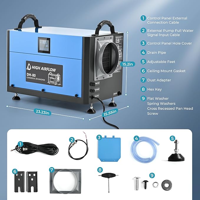 EUHOMY 160 Pint Crawl Space Dehumidifier with Drain Hose, Dehumidifier for Home and Basement, Dehumidify Up to 7000 Sq.Ft Commercial Dehumidifiers, Timer on/off, Automatic Dehumidification