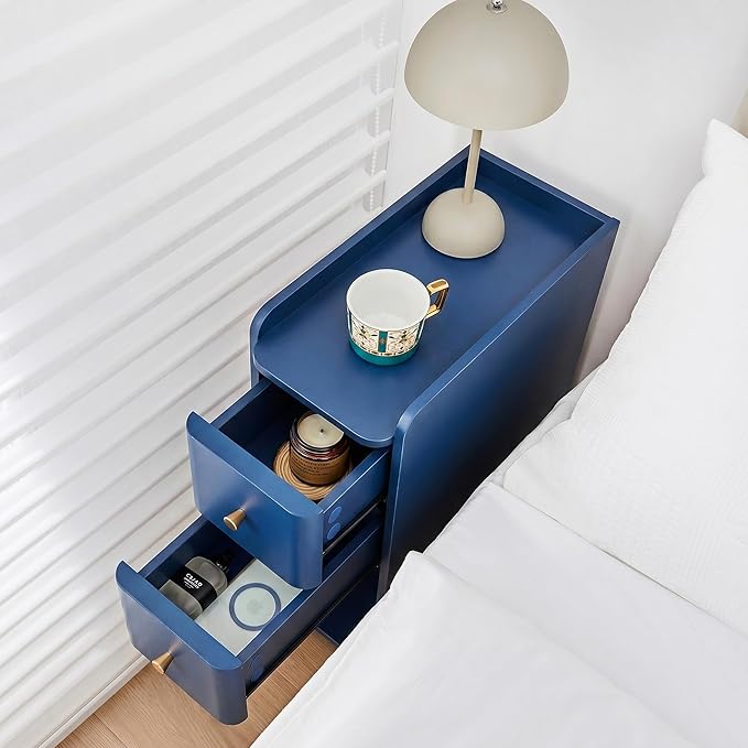 Narrow Nightstand Set of 2, Wooden Small 2 Drawer Nightstand, Slim Side End - Image 3
