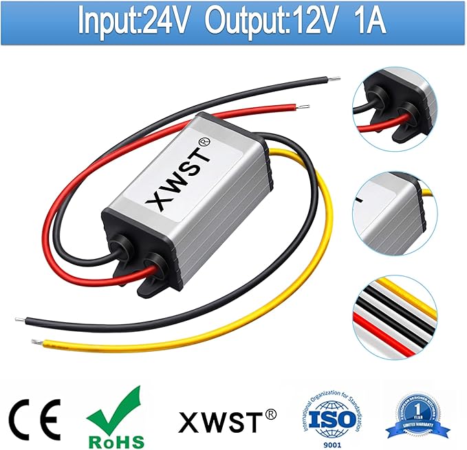 DC to DC 24V to 12V Step Down Voltage 12Volts Regulator Buck Converter Output 1A 12W Power Converter Module (1A)