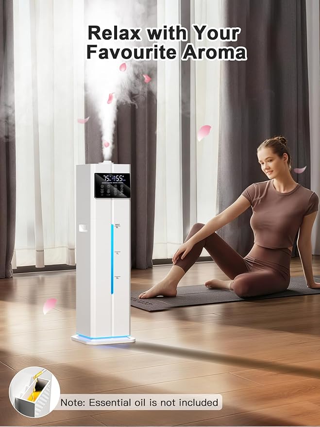 Zeova 9L/2.4Gal Smart Cool Mist Humidifier, Top Fill Quiet Humidifier Large Room, Covers 550ft², App & Remote Control, 60H Runtime, 7 Colors Light, 4 Mist Modes Humidifiers for Bedroom, Office, White