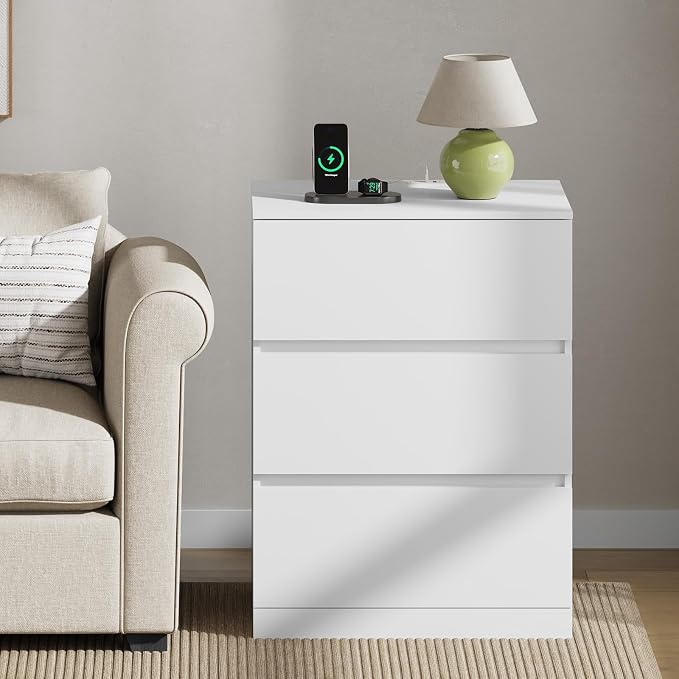 Nightstands Set of 2 with Charging Station and Hidden Drawer, Modern Night Stand - Image 8