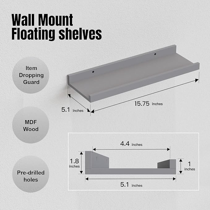 RICHER HOUSE 8 Set Floating Wall Mounted Shelves, Nursery Hanging Book Shelves - Image 3