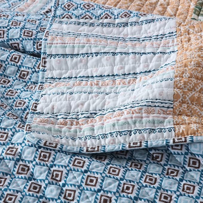 Autumn Dream Cotton Bedspread Bohemian Blue Bedding Quilt, King Size | Cotton - Image 7