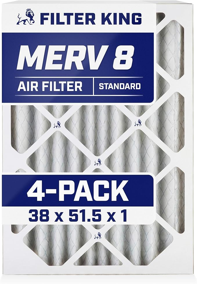 Filter King 38x51.5x1 Air Filter | 4-PACK | MERV 8 HVAC Pleated A/C Furnace Filters | MADE IN USA | Actual Size: 38 x 51.5 x .75"