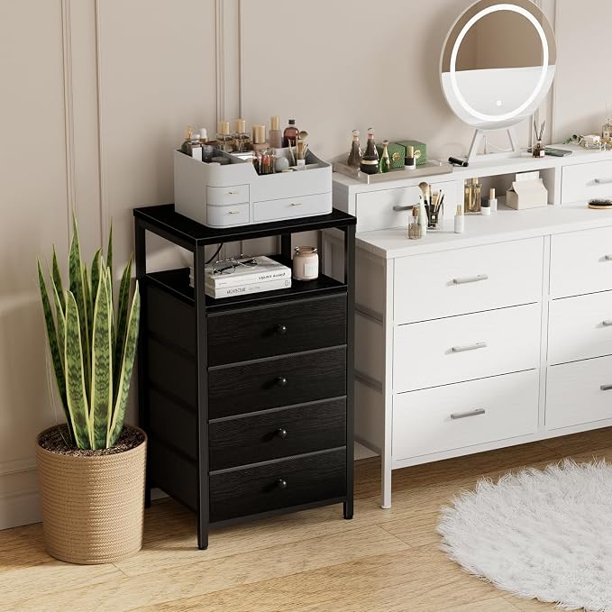 BOLUO Tall Night Stand with Drawers, Small White 4 Drawer Dresser - Image 2