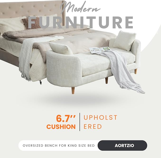77.2" Oversized Chaise Lounge, Curved Soft End of Bed Bench - Image 6