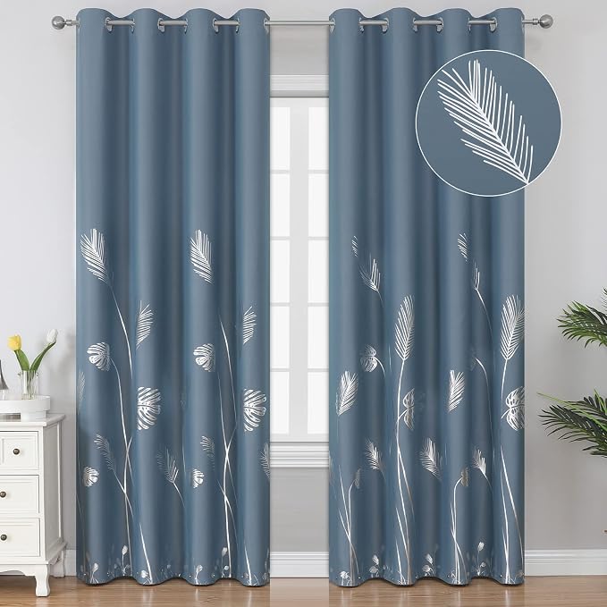 Stone Blue Blackout Curtains 96 Inches Long, Grommet Curtains by ESTELARTEXTILER