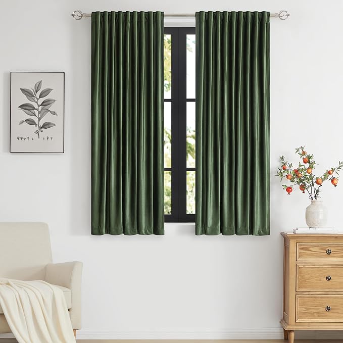 PRIMROSE Emerald Olive Green Velvet Curtains 63 inch Long by PRIMROSE