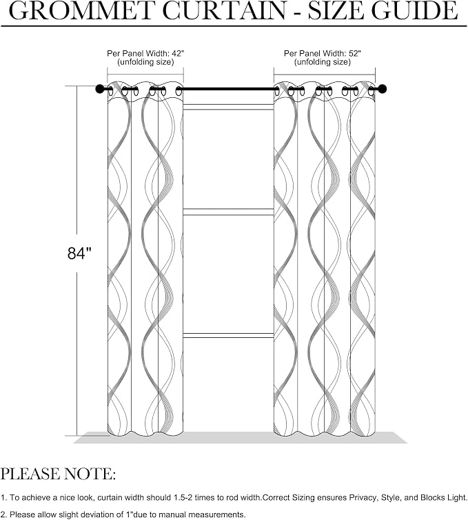 NICETOWN Wave Line Blackout Curtains 84 inch Length 2 Panels Set | Noise - Image 2