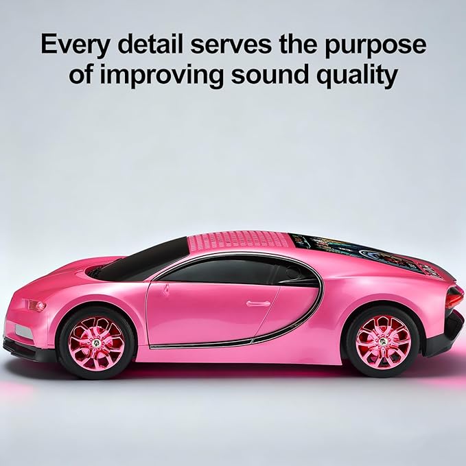 WSTER Luxury Sports Car Model Bluetooth Speaker with HD Sound, TWS Stereo Pairing, Display Screen, Built-in Microphone, Unique Bluetooth Car Speaker for Home, Party, Outdoor & Beach (Pink)