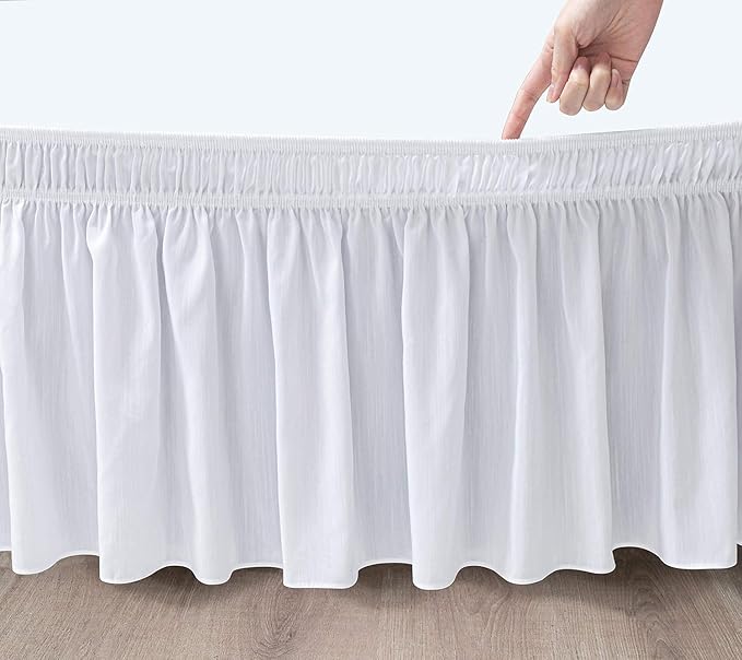 White Wrap Around Bed Skirts with 16" Drop - Three Sides Fabric Adjustable Elastic Dust Ruffle Silky Soft -600 TC Stretchy Bed Skirt-Queen(60"X 80") White