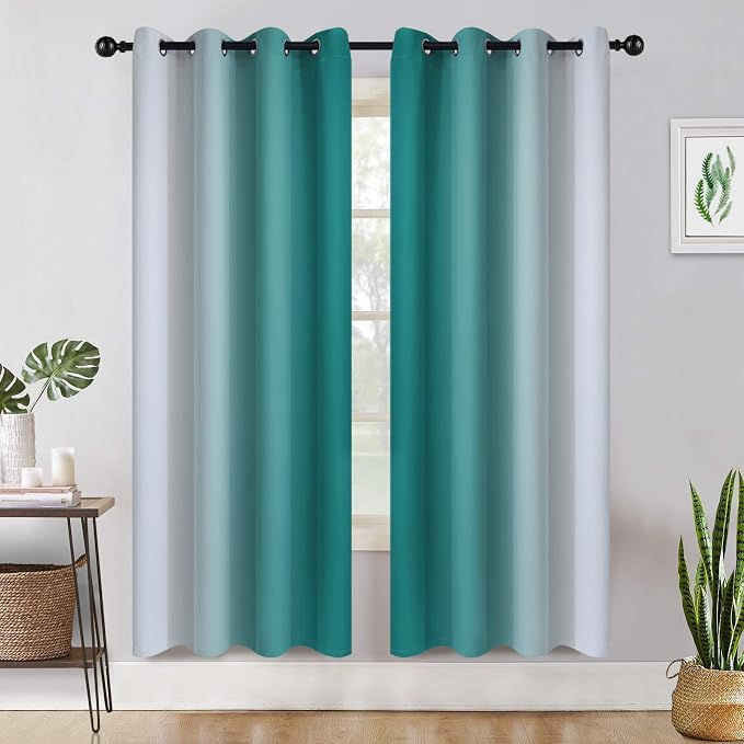 COSVIYA Grommet Ombre Teal Room Darkening Curtains 72 inch Long - Image 2