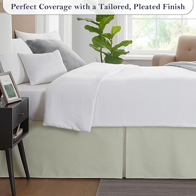 Full Bed Skirt, Luxury 18 Inch Drop Ivory Pleated Bed Skirt, Double Brushed Microfiber, Box Pleat Design, Wrinkle & Fade Resistant, Easy Fit Tailored Bedskirt for Full Size Beds