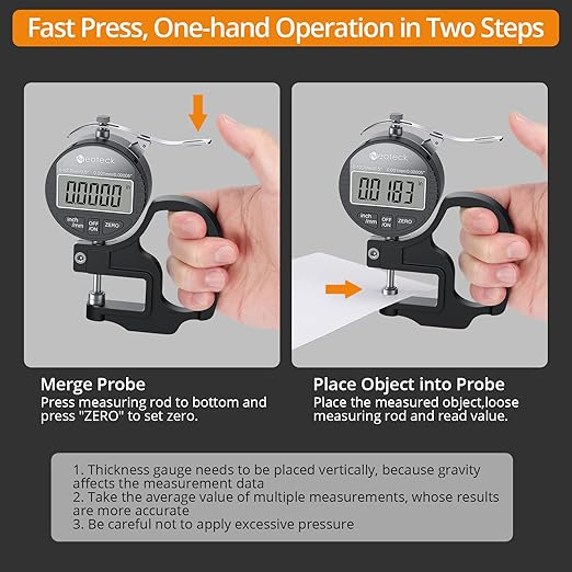 Neoteck Digital Thickness Gauge (Silver-Black, 0-0.5"/0.00005")