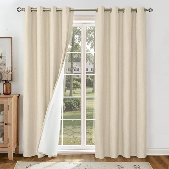 YoungsTex Linen Blackout Curtains 84 Inch Long, Room Darkening Bedroom | Beige by YoungsTex