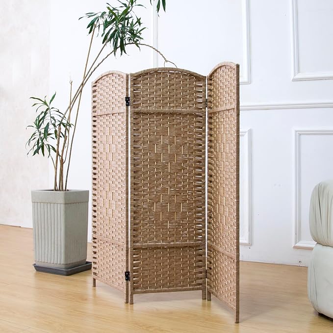 3 Panel Rattan Divider Short Room Partition Screen, Double Sided Folding Divider - Image 4