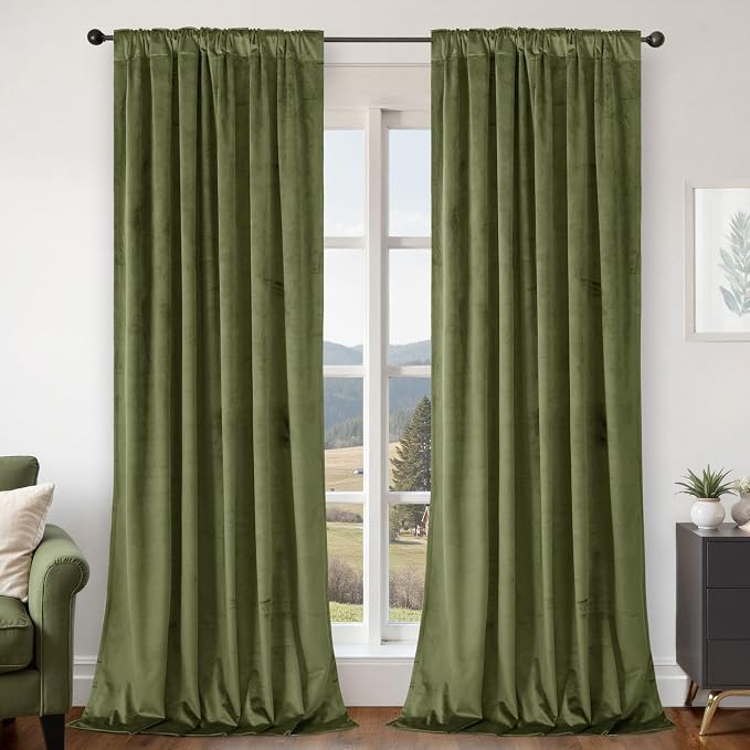 BGment Blackout Velvet Curtains, 52 x 108 Inch, Sage Green | Soft, Room - Image 2