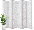 Folding Wood Room Divider Panel, 67 Inch Tall Daisy-Carved Privacy Screen by Svimi