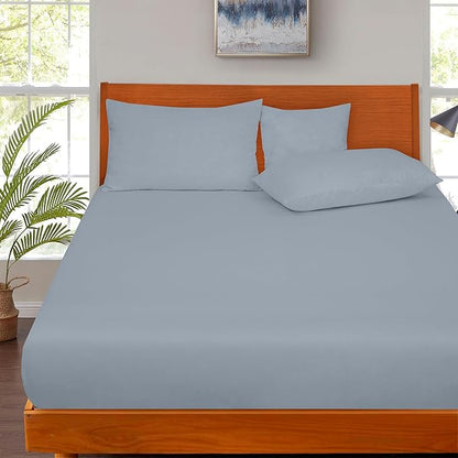 ROYALE LINENS 300 Thread Count 100% Long Staple Combed Cotton Fitted Sheet Twin XL - Super Soft Deep Pocket Bottom Sheet - Fitted Sheets Only - Elastic Sheets (Twin XL, Lake Blue)