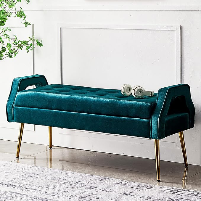 Luxurious End of Bed with den Legs, Bedroom Velvet Upholstered Seat, Comfy by Unknown