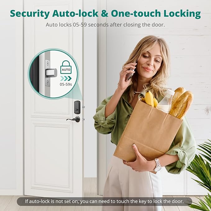 AkaGear DS10 Keyless Entry Door Lock with Handle - 2 Lever Handles, Fingerprint Door Lock, Keypad Deadbolt, 2 Keys, Code, Smart Locks for Front Door, Auto-Lock, Easy Installation - Oil Rubbed Bronze