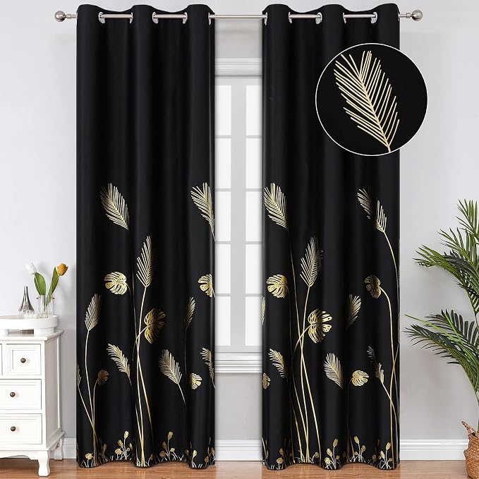 Blackout Curtains 84 Inches Long 2 Panels Room Divider Thermal Insulated Leaf by ESTELARTEXTILER