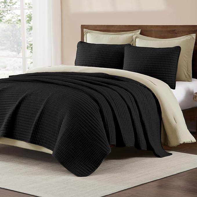 Queen Quilt-Lightweight Bedspreads Black Queen Size Quilt Bedding Set | Soft - Image 2