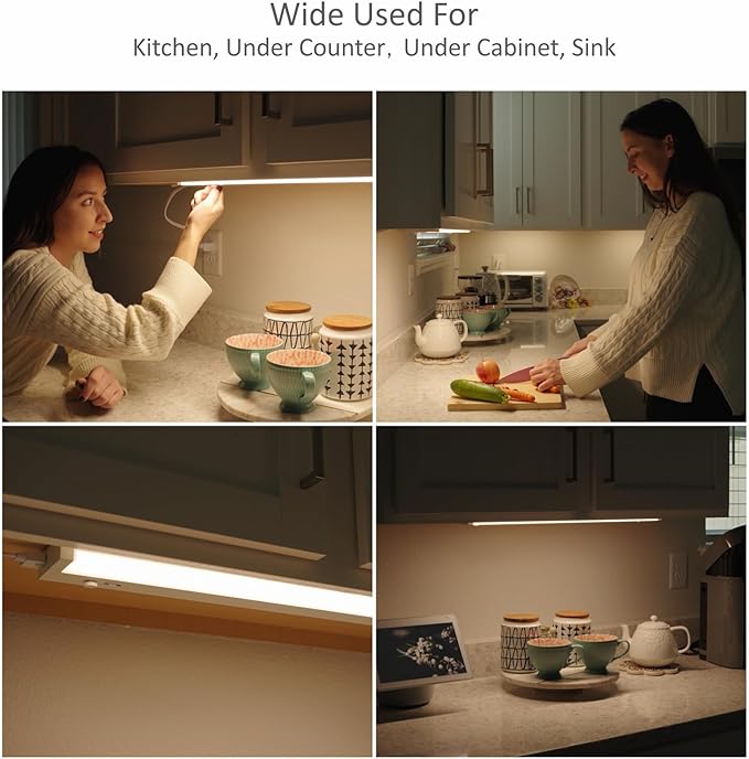 Leetdud Under Cabinet Lighting Plug in or Hardwired Built-in Dimmer, 12 Inch 6W, 5CCT 2700/3000/3500/4000/5000K, Linkable Counter Lights for Kitchen, ETL Dimmable LED Light Fixture, White