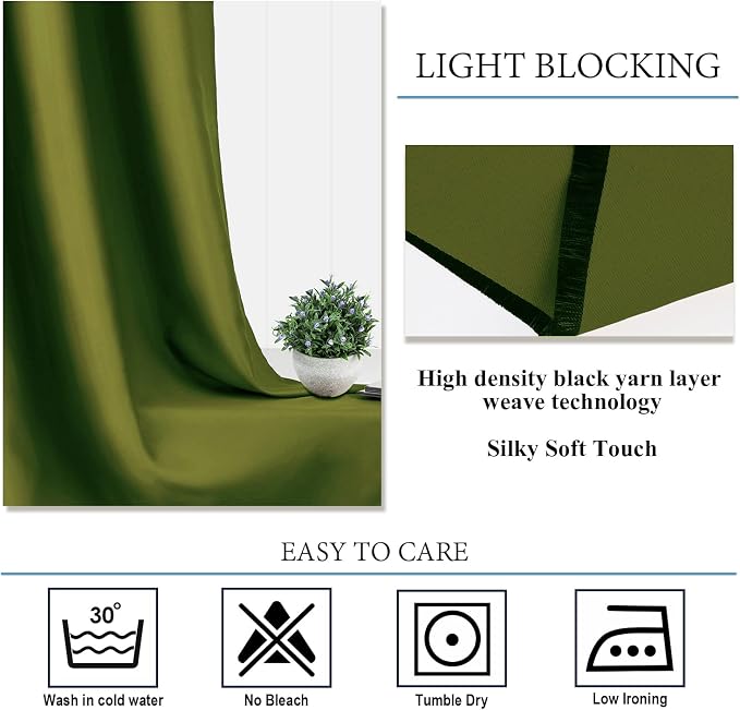 Diraysid Olive Green Grommet Blackout Curtains - Image 5