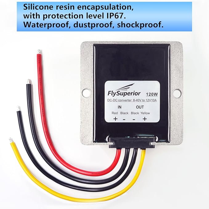 FlySuperior DC 12V 24V 36V(8-40V) to 12V 10A 120W Automatic Boost Buck Converter Waterproof Voltage Stabilizer Regulator for Car Battery Auto Truck Boat Golf Carts/Camera/LED Light/Solar Systems