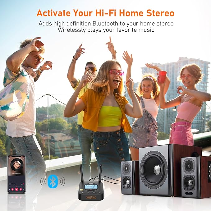1Mii B06Pro+ Hi-Fi Bluetooth 5.2 Audio Receiver, LDAC Hi-Res Wireless Audio Adapter for Home Stereo w/aptX HD Low Latency, LCD Display, Long Range, Volume Control, 3.5mm AUX Optical Coaxial