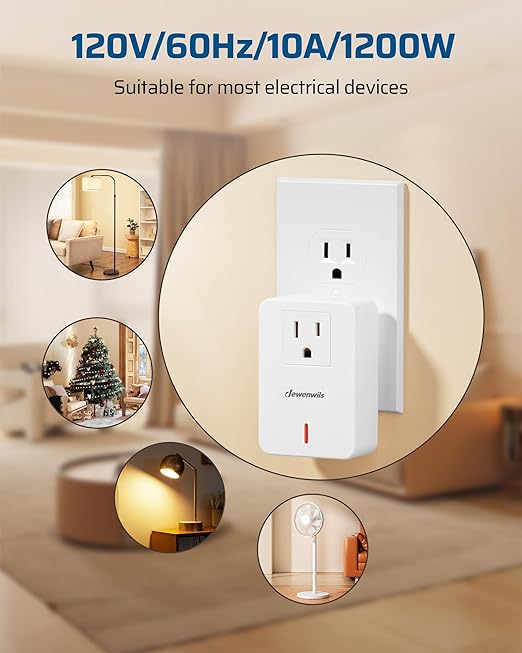 DEWENWILS Remote Control Outlet Wireless Wall Mounted Light Switch, Electrical Plug in On Off Power Switch for Lamp, Fan, Household Appliance, No Wiring, 100 Feet RF Range, ETL Listed, Programmable