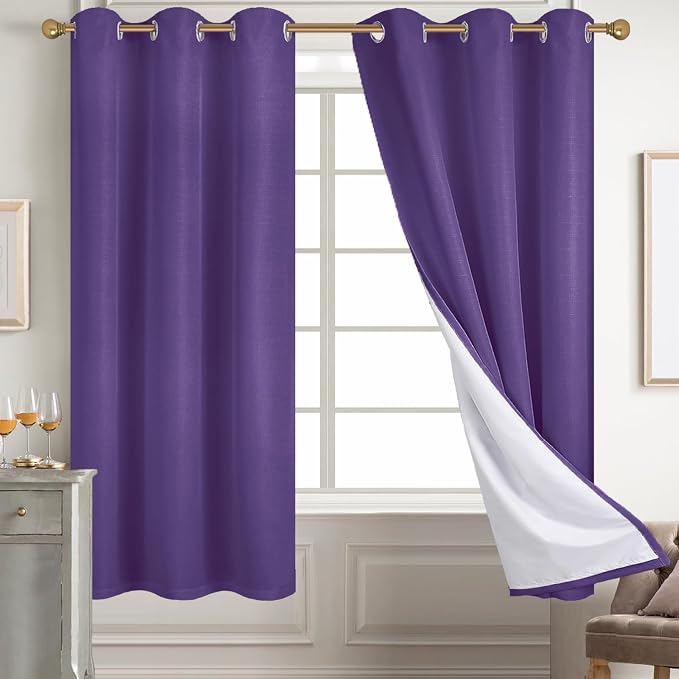 Diraysid 100% Blackout Curtains Purple Linen Curtains - Image 7